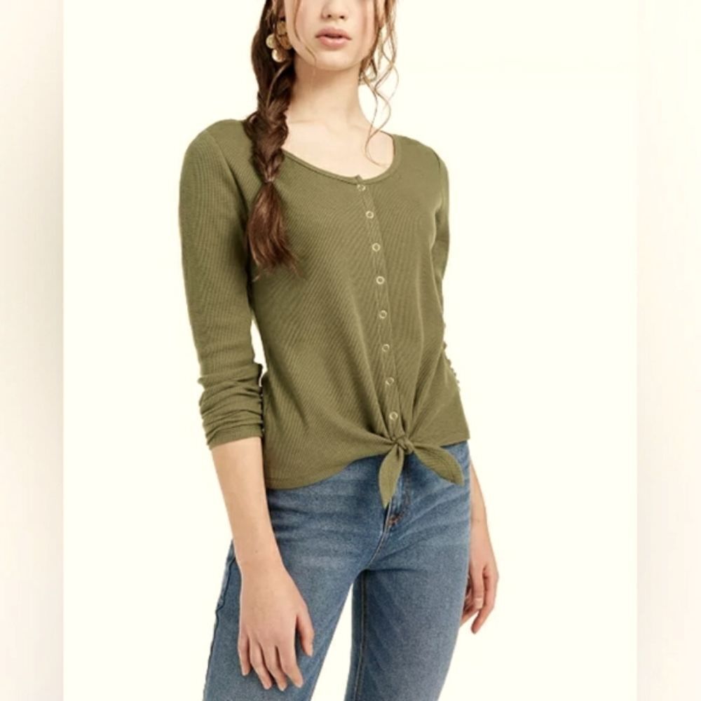 Ultra Flirt Juniors' Tie-Hem Thermal Top Sz Lg